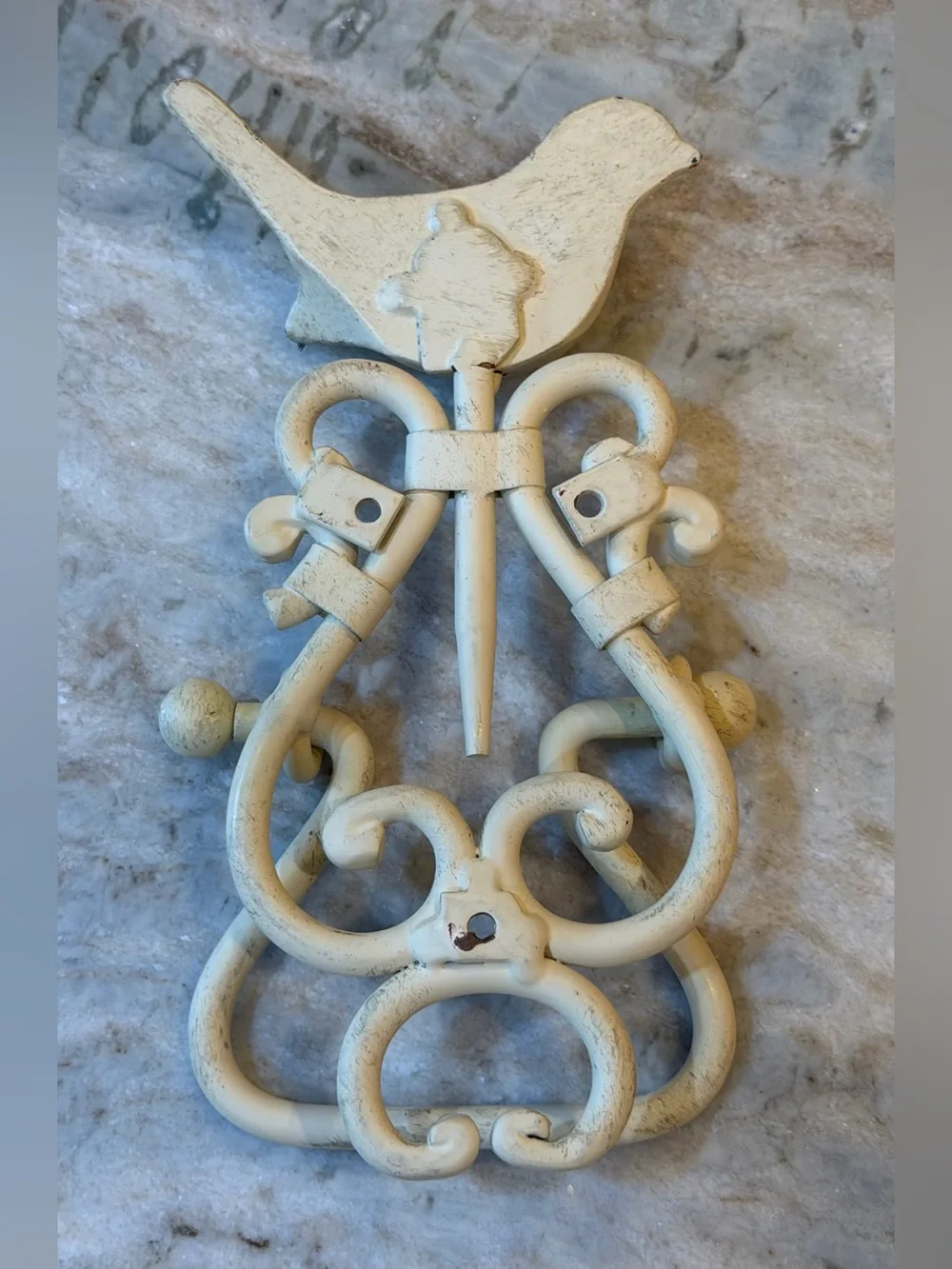 Decorative Cream Bird Wall Hook - Rustic/Distressed Cast Iron Accent